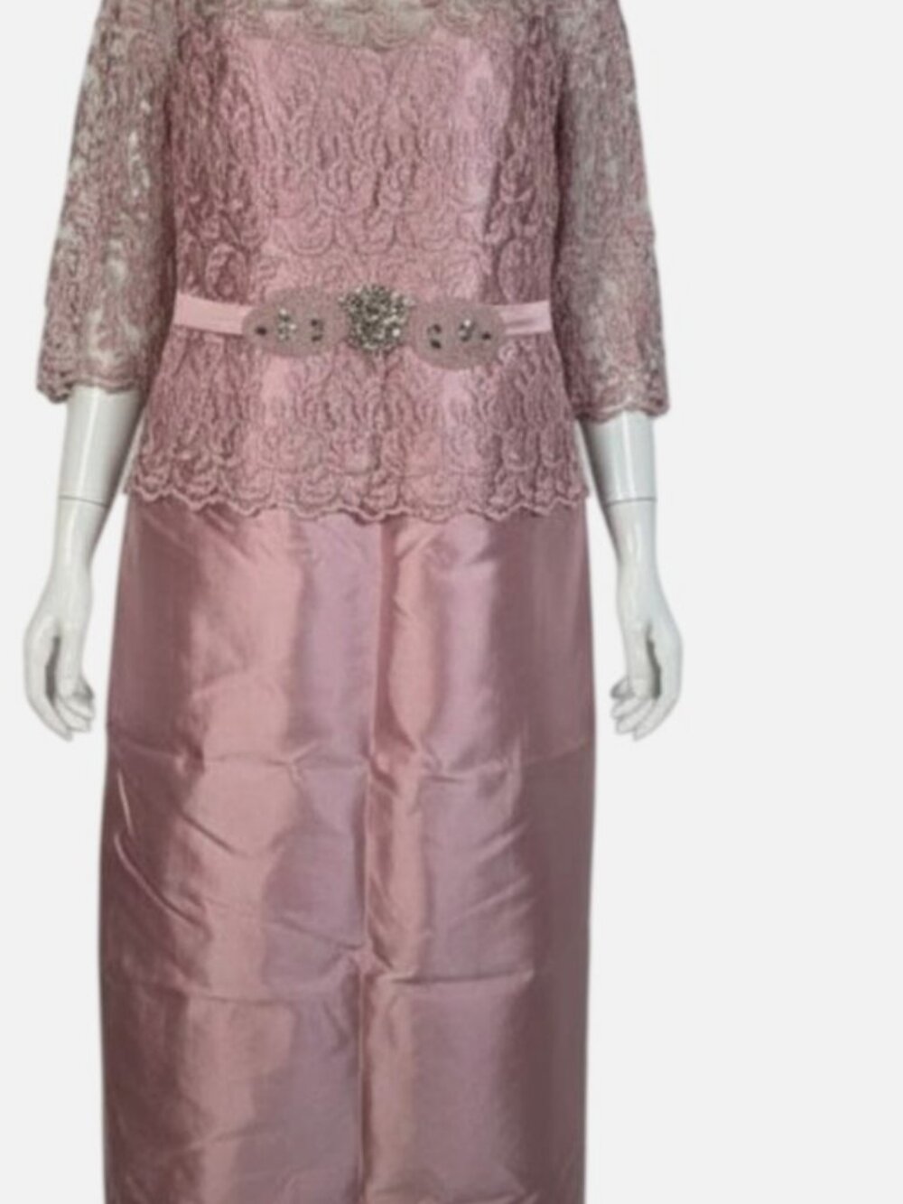 Pamella Roland Women's Pink Embroidered Long Sleeve Gown Size 8